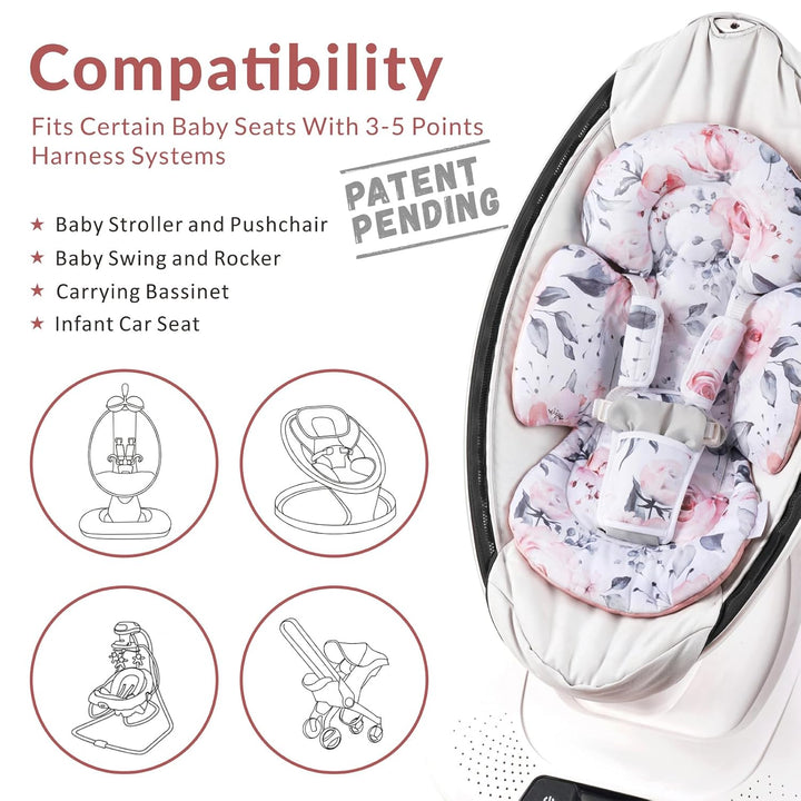 Infant Car Seat Insert Compatible with Mamaroo Swing & Graco Swing and Infant Car Seat, Newborn Insert Baby Head Body Support, Reversible Design, Breathable Soft Fabric, 1Pcs - Pink Floral
