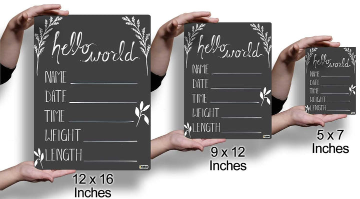 Hello World Newborn Baby Announcement Chalkboard Sign with Automobile Theme, 12 by 16 Inches, No Marker
