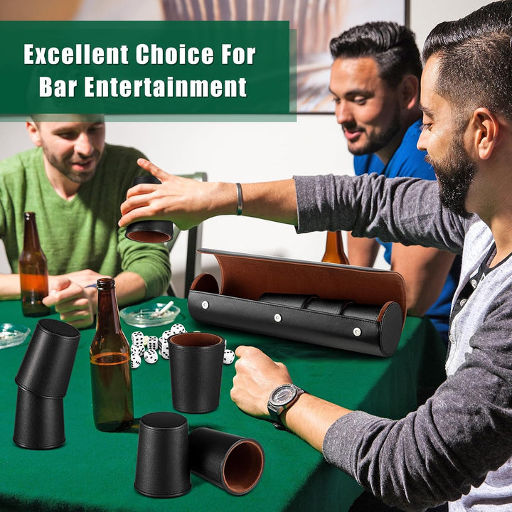 2 Set Liars Dice Game Include 10 Leather Dice Cups, 50 Dice and 2 Leather Storage Case with Magnetic Closure, Set Gift for Party, Craps, Backgammon, Travel(Black)