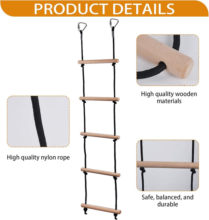 Kids Climbing Rope Ladder, Hanging Ladder for Swing Accessories (2 Hooks)