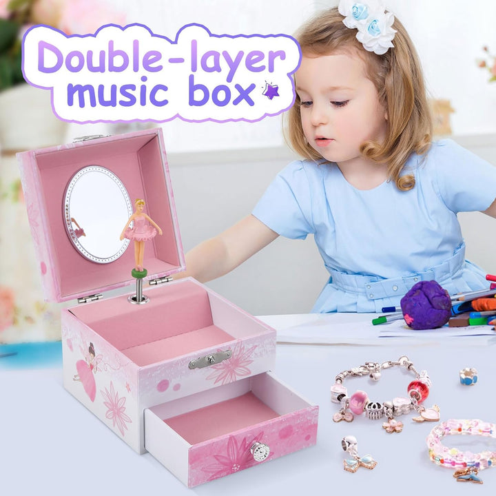 Girls Musical Jewelry Box with Drawer and Spinning Ballerina,Fairy Disign Kids Music Box for Little Girls Gifts Jewel Storage for Kids Ages 3-10