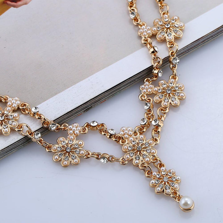 Flower Tassel Head Jewelry Women Fashion Elegant Rhinestone Elastic Head Chain Tiaras Bride Wedding Head Jewelry