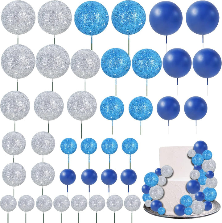40 Pcs Mini Balls Cake Toppers - Foam Balls DIY Cake Topper Inserts for Birthday Wedding Baby Shower Anniversary Cake Decorations (Red Blue Yellow Green)
