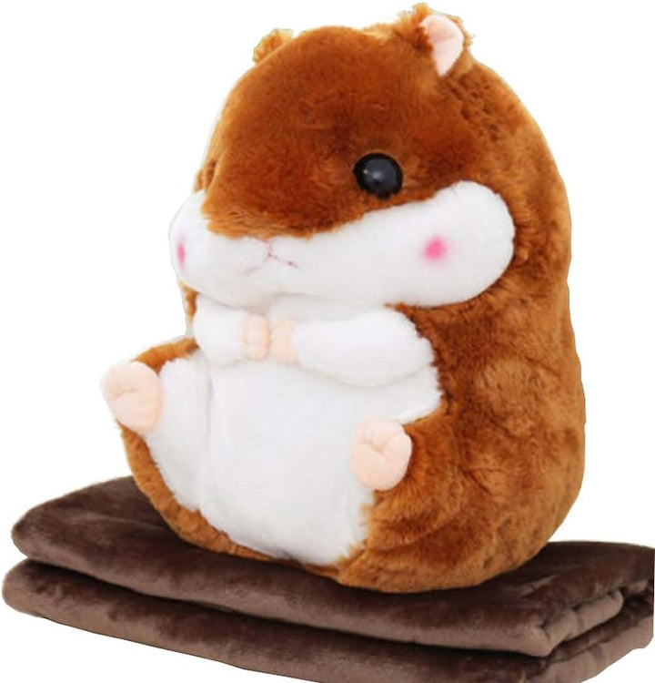 Plush Hamster Stuffed Animal Toys Hamster Throw Pillow with Blanket 19.7 Inches Pink