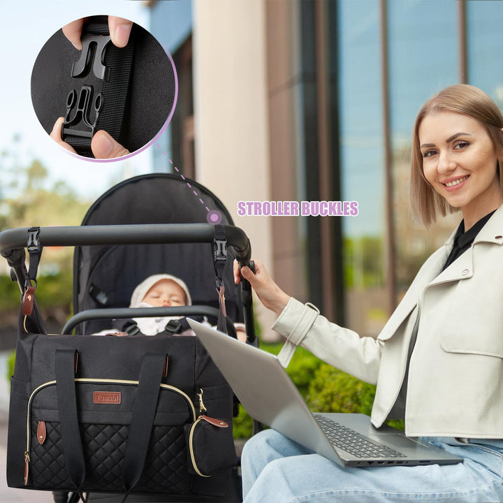 Diaper Bag Tote,Baby Diaper Bag with Pacifier Case Large Travel Diaper Tote Caddy for Mom and Dad Multifunction Large Baby Bag - M-Black