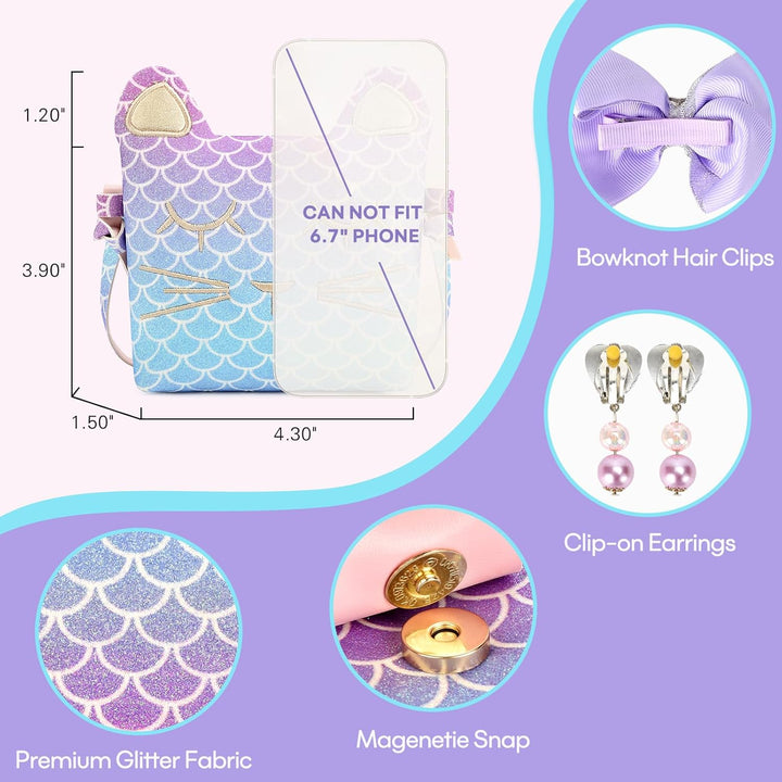 Purse for Little Girls Dress up Jewelry Pretend Play Kids Accessories Mermaid Gifts