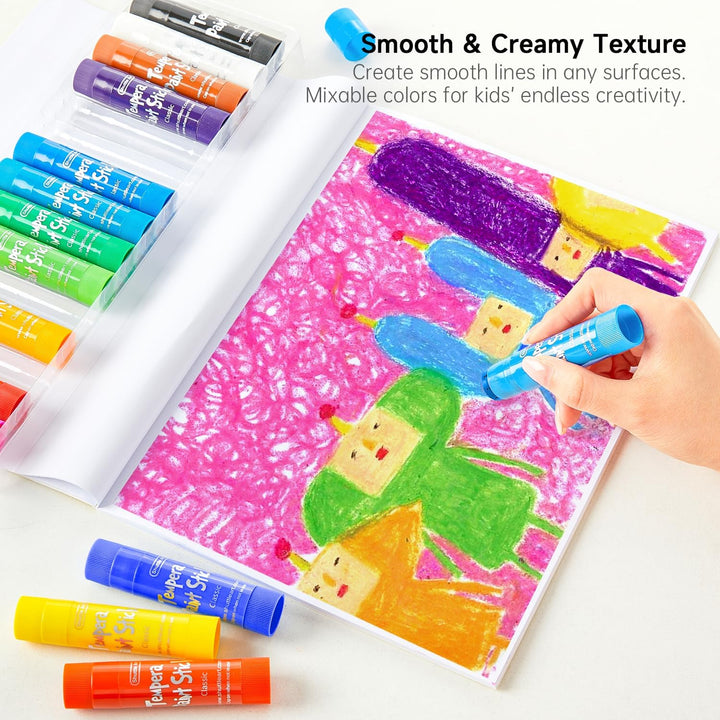 Tempera Paint Sticks, 15 Colors Solid Tempera Paint for Kids, Super Quick-Drying, Washable, Works Great on Paper Wood Glass Ceramic Canvas