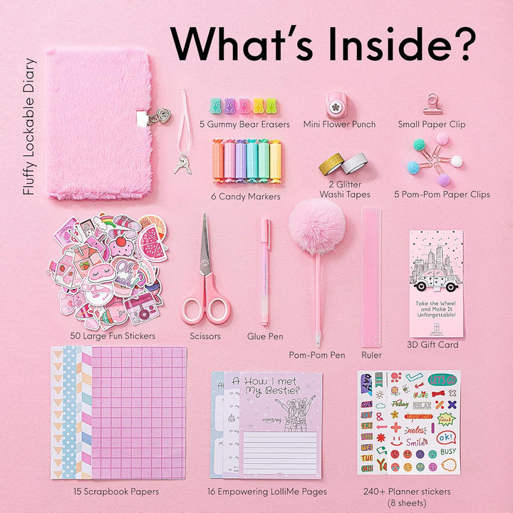 me Pink DIY Journal Kit for Girls – 300+ Pieces! Lockable Fuzzy Diary, Markers, Stickers & Empowering Pages – Gift Box for Tweens & Teens – Creative Journaling Set