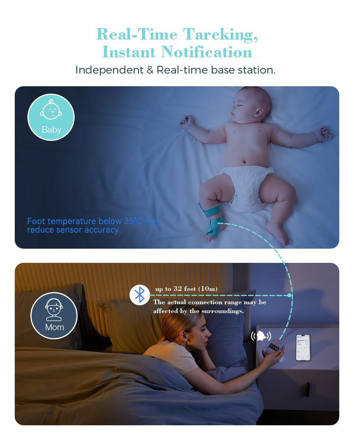 Baby Sleep Monitor with Base Station- Smart Sleep Sock, Tracking Heart Rate, Avg O2 and Movement, Wearable Baby Oxygen Foot Monitor with Bluetooth and APP, for 0-36 Months Newborn