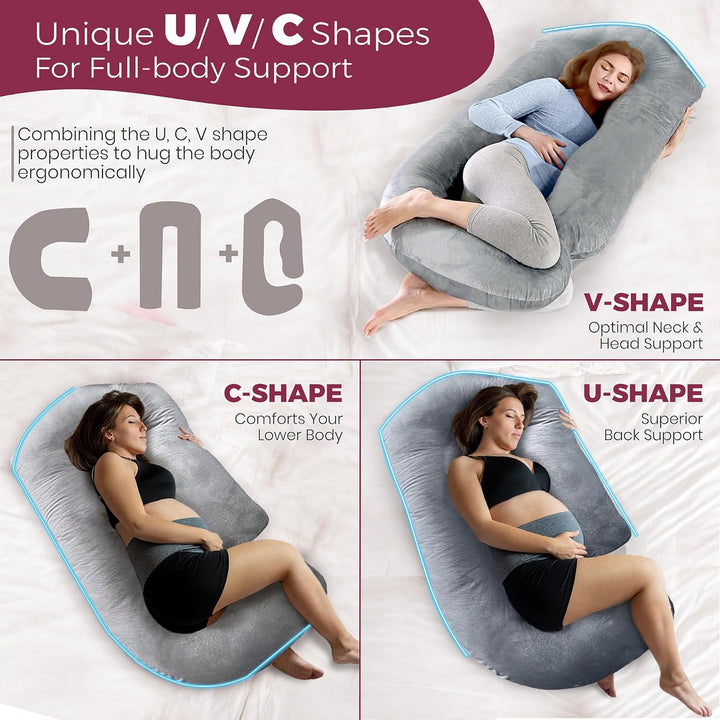 Pregnancy Pillows for Sleeping - V C U Shaped 57Inch Full Body Pillow with Removable Washable Cover, Cooling Maternity Pillow for Pregnant Women, Support for Back Belly Legs Hip