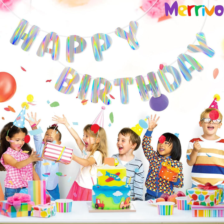Iridescent Happy Birthday Banner, 9Ft Pre-Strung Holographic Birthday Decorations Vibrant Party Sign with Aurora, Rainbow Effects