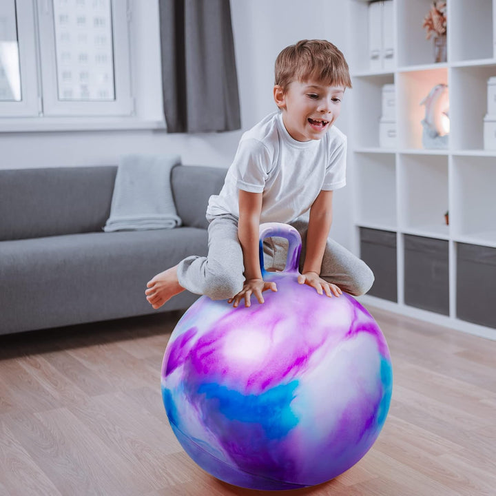 Hopper Ball, Hopping Toys for Kids, 18Inch Bouncy Ball with Handle for Boys Girls Aged 3-8, Inflatable Clouds Bounce Hopper Toy with Pump