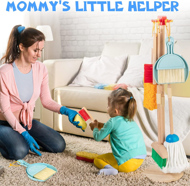 Wooden Kids Cleaning Set for Toddlers,8 Pieces Montessori Cleaning Toys with Kids Broom and Mop Set, Housework Pretend Play Toy Gift for Boys Girls Ages 3+