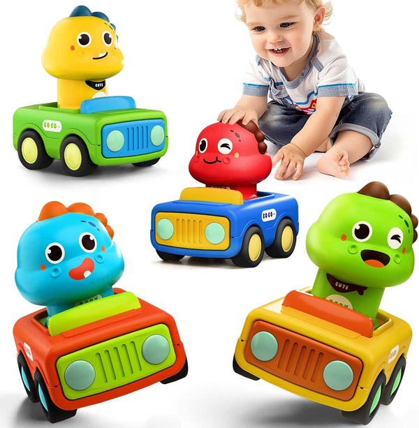 Press to Go Car Toys for Toddlers 1-3, Baby Animal Race Cars, Infant Play Vehicle Set, Boy Push Go Friction Dino Cars for 6-9-12-18 Month, 1St Birthday Gift Stuffer for 1-2 Years Old Kid