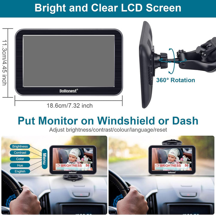 Baby Car Camera 7-Inch: USB Plug and Play Easy Setup 360 Degree Rotating Backseat Camera Two Kids HD 1080P Rear Facing Car Seat Cameras Clear Night Vision -V9