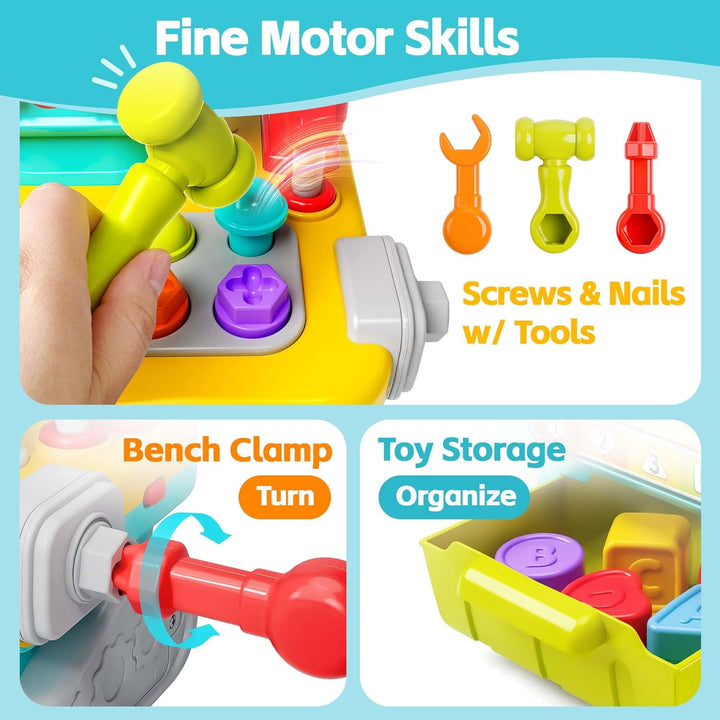 Toddler Musical Workbench Toys for One Year Old Boys, Baby Pretend Play Tool Set, Infant Shape Sorter Activities, Kids Pounding Game, 1St Birthday Gift for 12 18 24 Month Girls Age 1 2 3