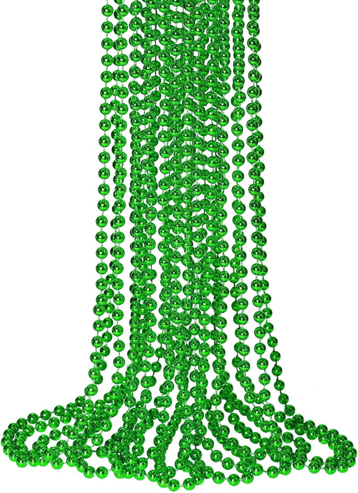 12 PCS Gold Bead Necklaces, Mardi Gras Christmas Beads 33" Metallic Beaded Costume Party Necklaces for Parade Throws, Wedding, Birthday, Pirate Party Favors
