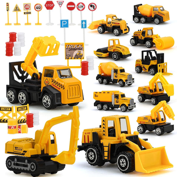 35 PCS Construction Toys, Toy Trucks for Kids Ages 4-8, Small Vehicles Mini Excavator, Cake Topper Decoration, Bulldozer for Boys, Kids Play Set Birthday Gifts