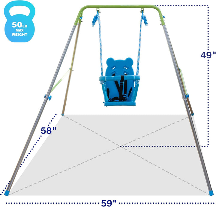 My 1St Toddler Swing - Heavy-Duty Baby Indoor/Outdoor Swing Set with Safety Harness, Blue, 52"L X 55"W X 47"H