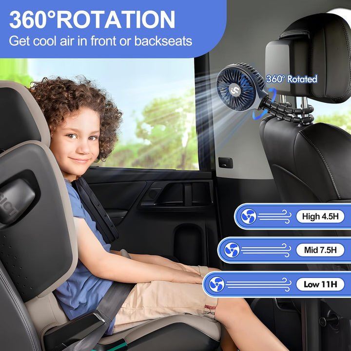 Portable Stroller Fan, 11H Ultra-Long Battery Life 3 Speed 360°Rotate, USB Rechargeable or Battery Operated Cooling Clip on for Baby Crib Travel Car Seat Black