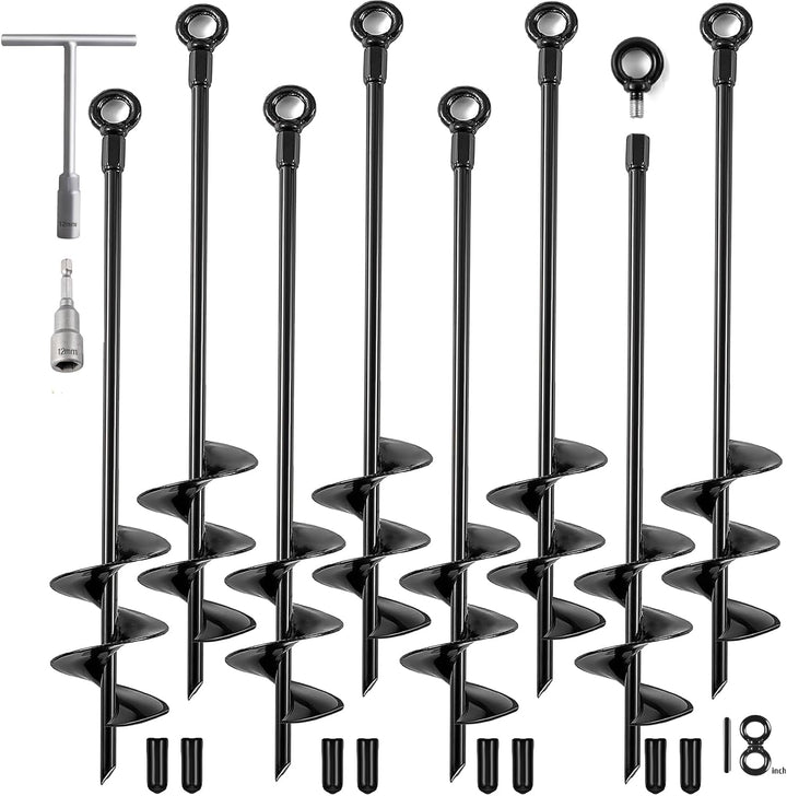 Ground Anchors Heavy Duty, Swing Set Anchor Kit 18 Inch 4 Pack Screw in Earth Anchors Trampoline Stakes High Wind Metal Auger Anchor for Shed Tent Carports Securing Animals Camping Mobile Home
