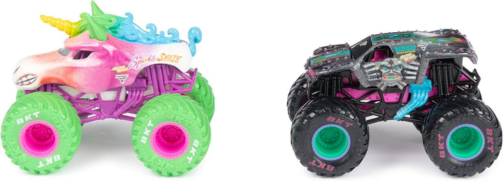 , Official Nitro Neon, Sparkle Smash Vs. Max-D, 1:64 Scale Die-Cast Monster Trucks, Kids Toys for Boys Ages 3 and Up