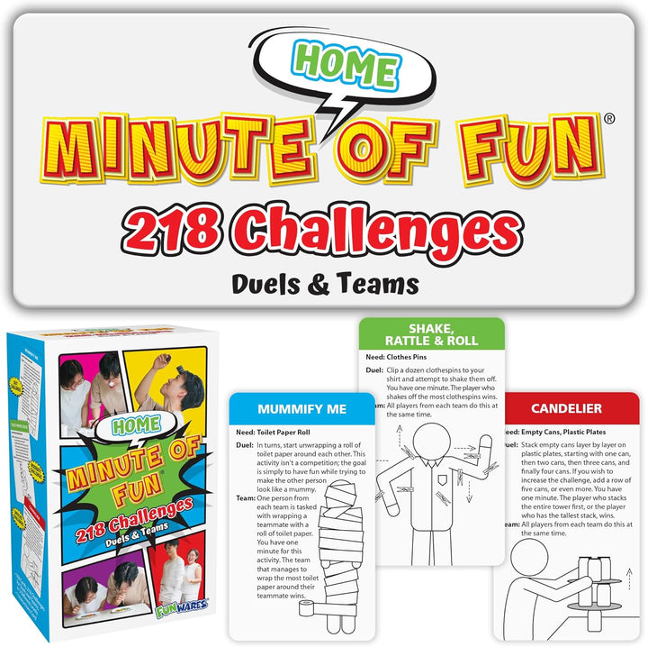 Minute of Fun Game - Minute to Win It Games for Kids, Adults, Teens, Families, Game Night, Gift for Home, Birthdays, or Travel. 2-12 Players! Original - 237 Challenges