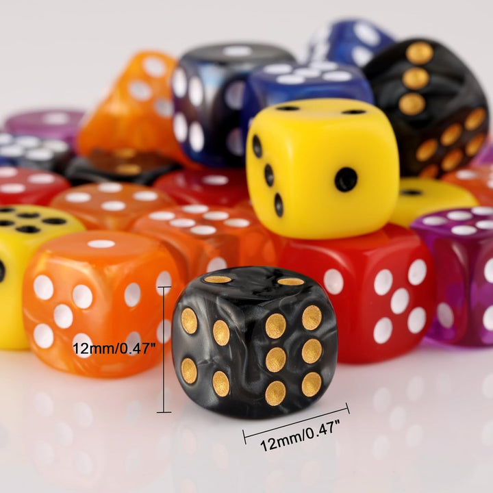 36 Pieces 12Mm 6 Sided Mini Dice Set,Pearl Pattern D6 Game Dice Set,6 Sided Standard Game Dice for Board Games Dice Games Classroom Teaching Dices Game, with Portable Gaming Box(Black)