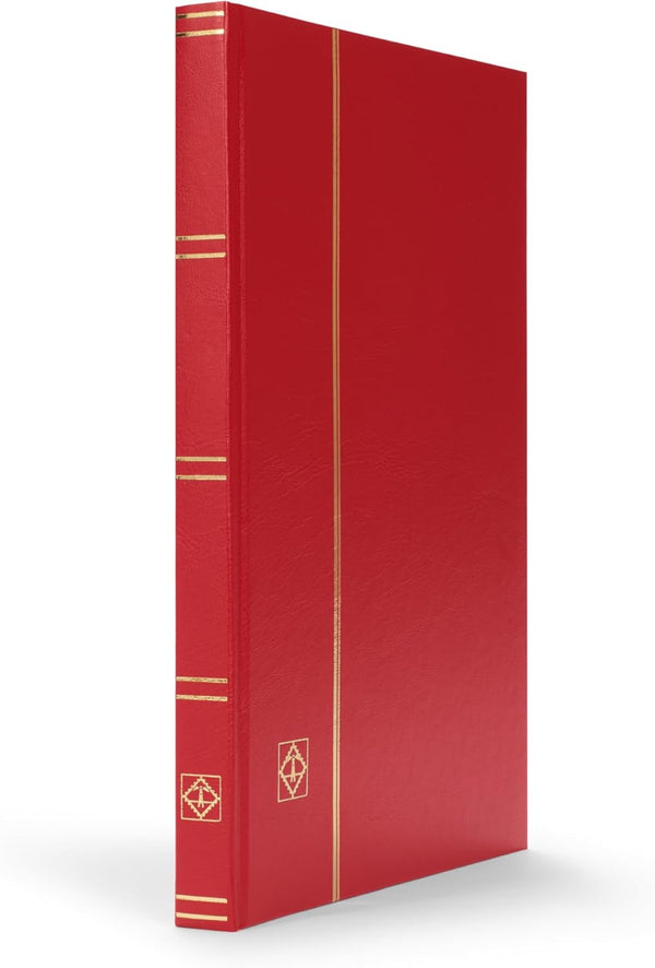 – “BASIC” Hard Cover Stockbook for Stamps - 32 Black Cardstock 6”X9” (A5) Pages with Clear Strips - Red