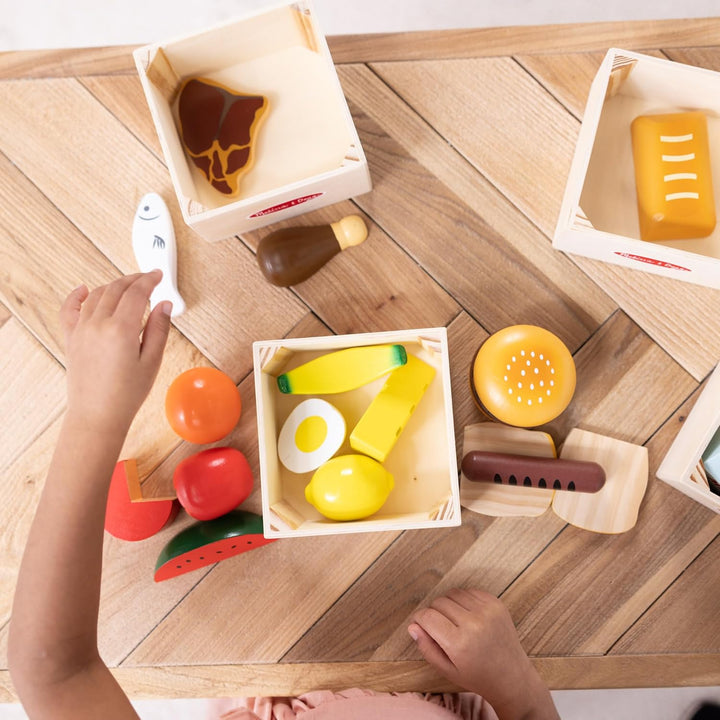 Food Groups - 21 Hand-Painted Wooden Pieces and 4 Crates