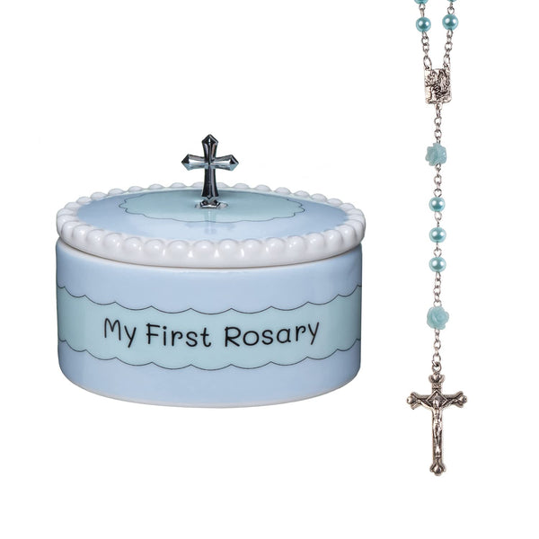 Blue My First Rosary and Keepsake Box, Catholic Baptism Gifts for Boys, Blessed First Communion Gifts for Boys or Girl Christening from Godparents