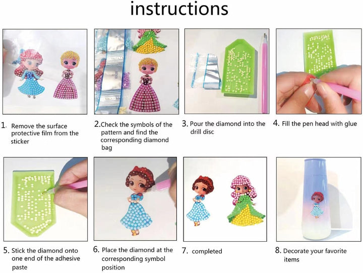 Diamond Art Kits for Kids, Arts and Crafts for Kids Ages 4-8,Craft Kits for Ages 8-12, Mosaics Bead Art,Painting Kits,24Pcs Princess Gem Art Kits Best Gifts for Grils Boy Birthday