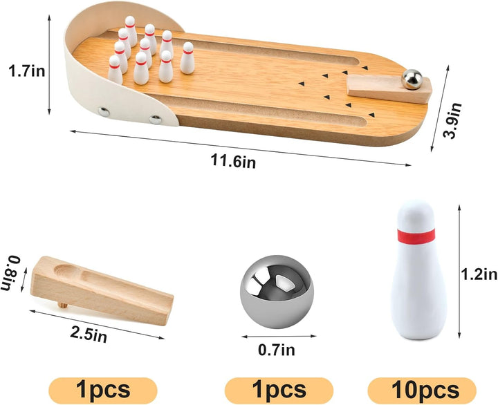 White Elephant Gifts for Adults,Tabletop Mini Bowling Game Set,Stocking Stuffers Christmas Funny Gifts for Men Women Teens Boys,Wooden Mini Bowling Set for Home Office Desk Toys Stress Relief Gadgets