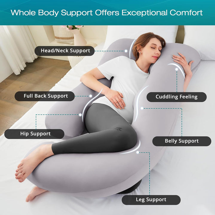 Pregnancy Pillows for Sleeping, U Shaped Cooling Full Body Pillow with Removable Cover, Pregnant Women Must Haves, Maternity Essential, Light Grey