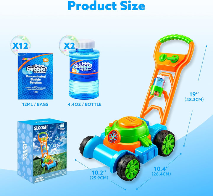 Bubble Lawn Mower Toddler Toys - Pretend Play Bubble Blower Machine Gardening Toy Leak-Proof for Indoor Outdoor Use, Push Toys Preschool Baby Boys Kids Halloween Birthday Gifts (Blue)
