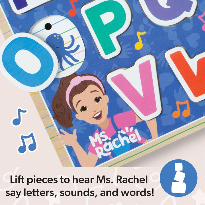 ® Ms. Rachel™ Wooden Phonics Alphabet Sound Puzzle with Light-Activated Sound Effects, 24-Piece Toddler Toys for Boys and Girls Ages 2+ Years - FSC Certified