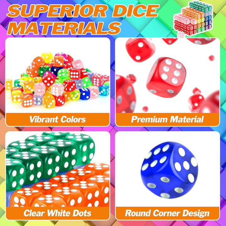 120 Pcs Colored Dice Bulk Set 14 MM Polyhedral Dice 6 Sided Standard Dices with Storage Bag for Table Board Games Classroom Math Teaching
