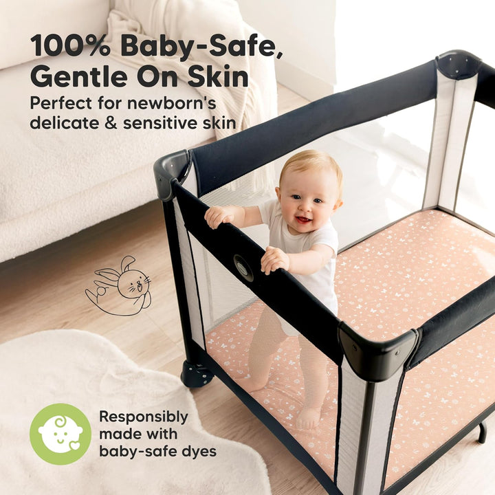 Pack and Play Sheets Fitted - 2-Pack Mini Crib Sheets for Pack N Play Mattress 38X26, Soft & Cozy, Neutral Toddler Playard Bedding, Snug Fitted Mini Baby Crib Mattress Cover Boy, Girl (Butterflies)