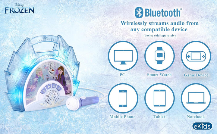 Disney Frozen Karaoke Microphone with Bluetooth Speaker for Fans of Disney Toys, Kids Karaoke Machine with Built in Music