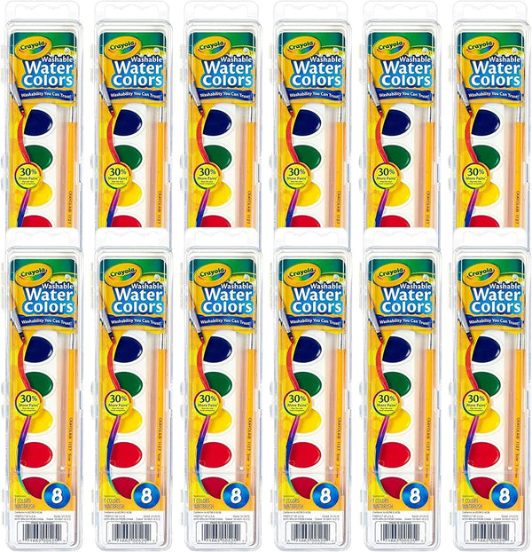 Washable Watercolor Paint Sets for Kids (12Ct), Bulk Classroom Art Supplies for Preschool & Kindergarten, Classroom Learning Activities for Toddlers