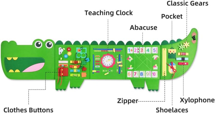 Crocodile Busy Board Montessori Busy Board, Sensory Toys Toddler Toys, Sensory Wall Activity for Toddler- Preschool Learning Panel Center for Kids 3+ Year Old Boys Gift Girls Gift(Birthday, Christmas)