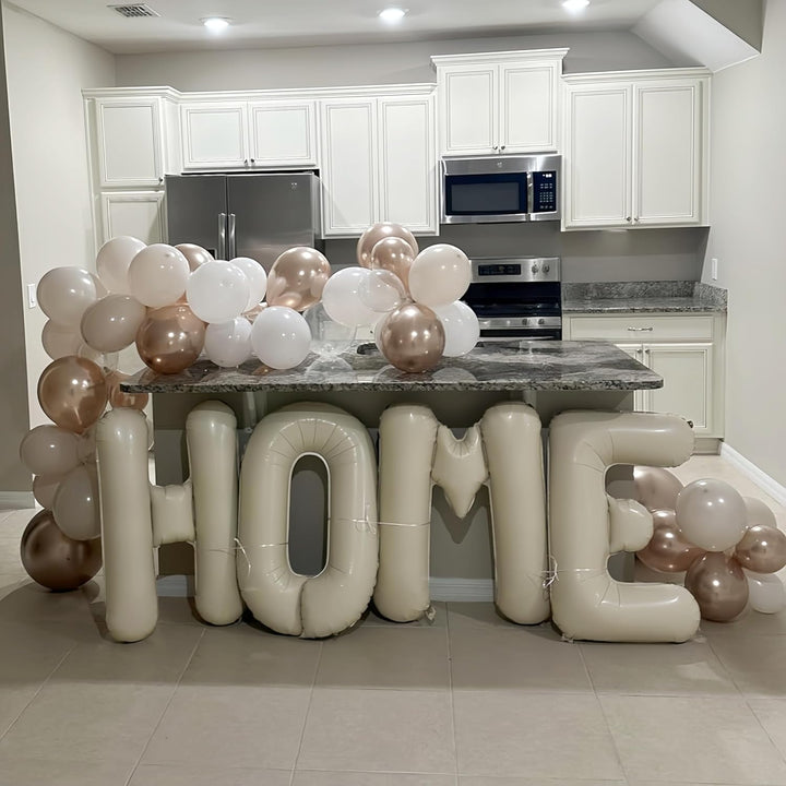 40 Inch Beige HOME Balloon for Housewarming Party Decorations, Large Cream New Home Welcome Balloon Letter Banner, Ivory White Sand Balloons Sign for Sweet House Warming Homecoming Party Decor