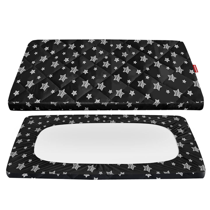 Pack and Play Sheets Fitted, Breathable Thick Playard Lovely Print Cover 39"×27"×5" Compatible with Graco Pack N Play, Gray Star