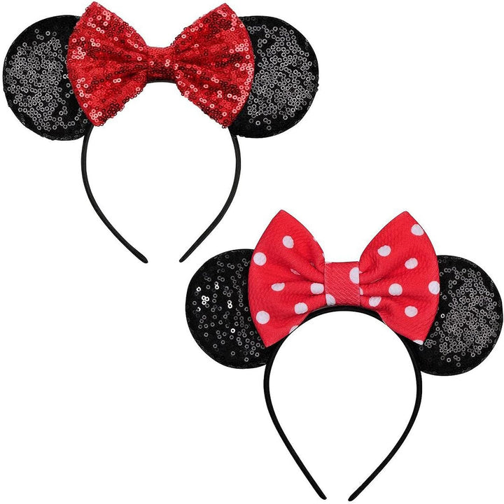 Mouse Ears, Sequin Mouse Ears Headband for Girls Women Halloween Birthday Party (Orange Bow)