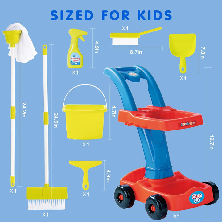 Kids Cleaning Toy, Toddler Cleaning Set with Cleaning Cart, Durable and Realistic Kids Cleaning Set as Pretend Play Gifts for Children Age 3+