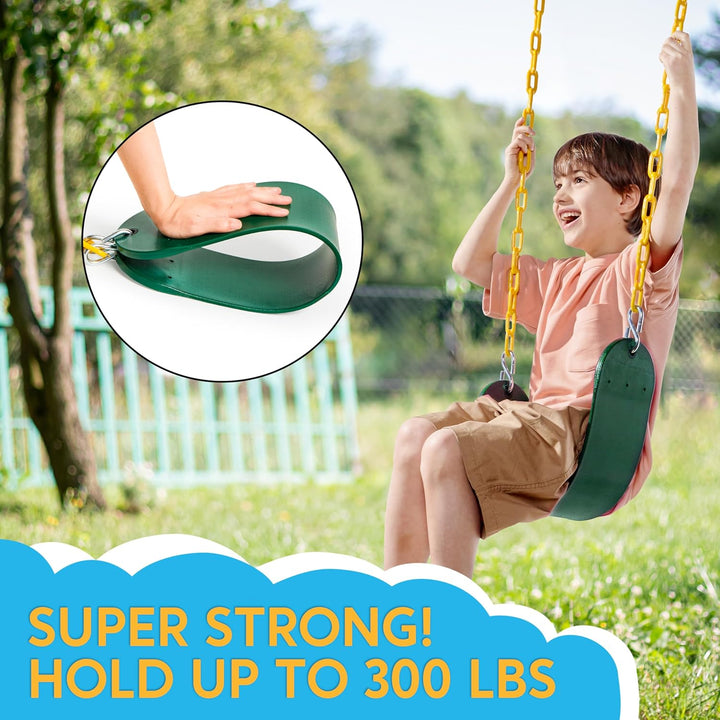 3 Pack Green Swing Seats Heavy Duty with 66" Chain, Swing Set Accessories Replacement with Snap Hooks for Kids Outdoor Play Playground, Trees, Backyard (Limit 300Lb)