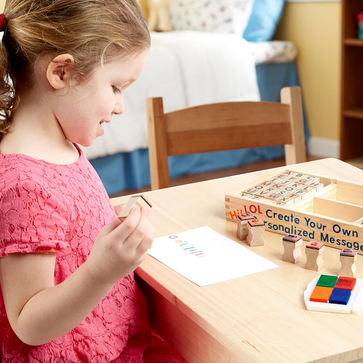 Wooden Alphabet Stamp Set - 56 Stamps with Lower-Case and Capital Letters Preschool Writing Toys, ABC Stamps, Kids Arts & Crafts, Letter for Kids Ages 4+