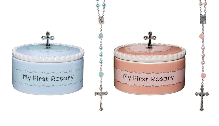 Blue My First Rosary and Keepsake Box, Catholic Baptism Gifts for Boys, Blessed First Communion Gifts for Boys or Girl Christening from Godparents