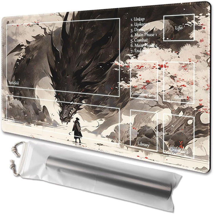MTG Playmat Size 24X14In Free Storage Bags Non-Slip Backing, Ideal for Card Game Enthusiasts TCG Playmat (Shadow Dragon-No Deck)