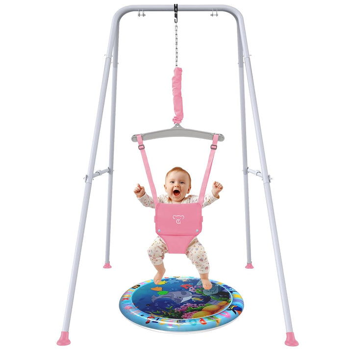 Baby Jumper with Stand,Baby Bouncer,Easy Set-Up,Baby Exerciser for Active Babies,Suitable for Indoor and Outdoor, Black (Water Mat Include)